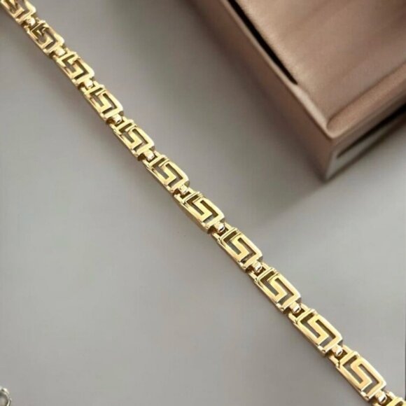 Greek Key Bracelet 14k Gold Plated Luxury Jewelry - Picture 3 of 8